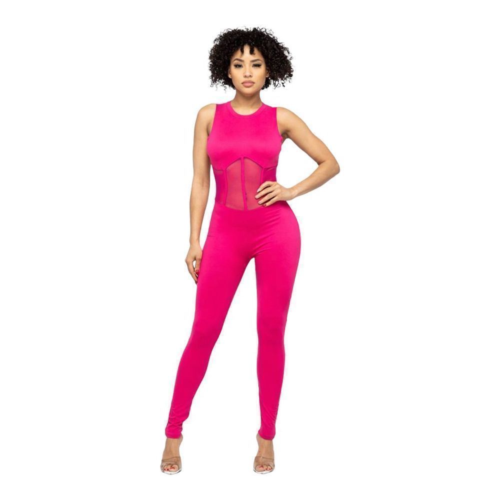 Jumpsuit With Mesh Midriff